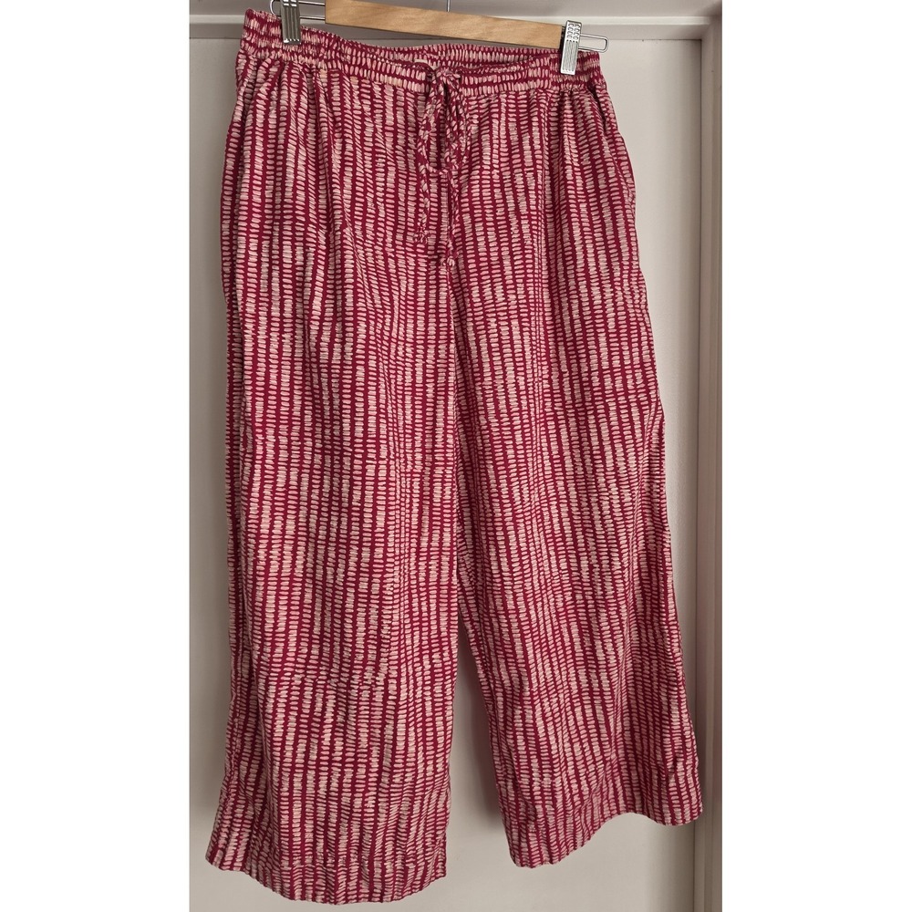 Anokhi Women's Pants Size M Pink Striped Cropped Pull On 23in Inseam